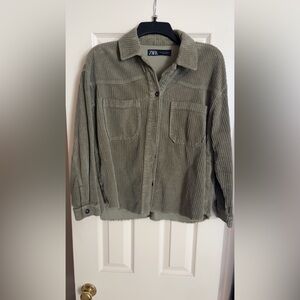 Zara Olive Green Corduroy Jacket Shacket Cropped Small